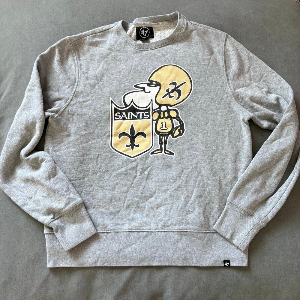 ’47 New Orleans Saints Crewneck Sweatshirt Gray Gold Logo Men’s Large NFL